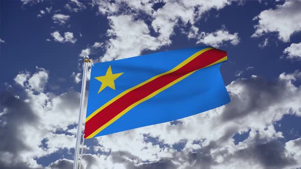 Dr Congo Flag With Sky 4k