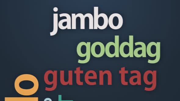 Typography animation. The Welcome word in different international languages.