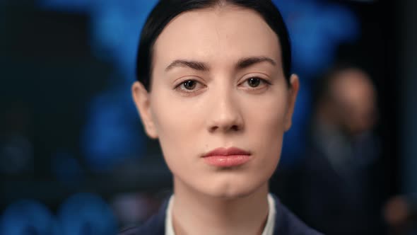 Successful Mixed Race Woman Posing at Hi Tech Stock Exchange Office