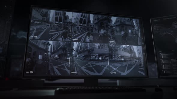 Live footage from the city`s cameras is being broadcasted on the monitor. alt