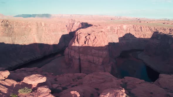 Aerial View of Beautiful Horseshoe Bend on Sunny Afternoon Page Arizona