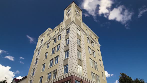 Front View of National Kharkiv Economical University with Clock Tower Timelapse Hyperlapse, Kharkiv