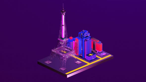 Isometric Eiffel Tower midnight