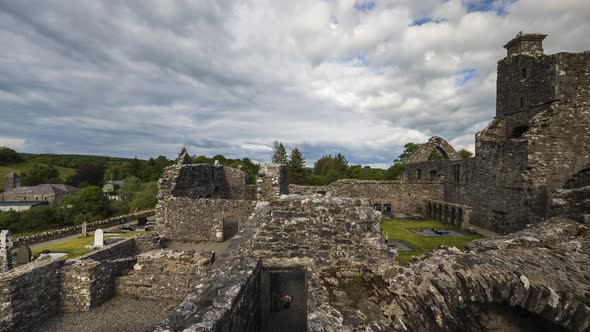 Panorama time lapse of Creevela Abbey, county Leitrim, Ireland as a historical sightseeing landmark