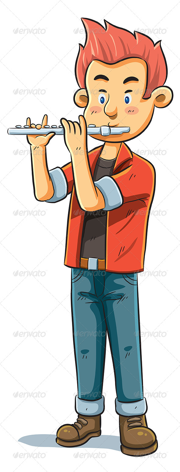 Cartoon Flute Player Drawing