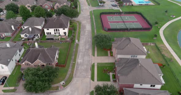 Aerial of middle class suburban neighborhood just outside of Houston, Texas