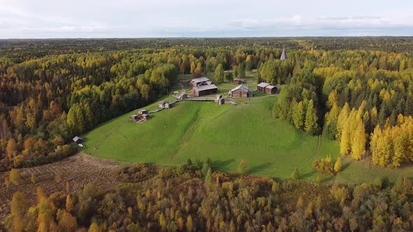 Village on a Hill in the Forest Drone Shooting