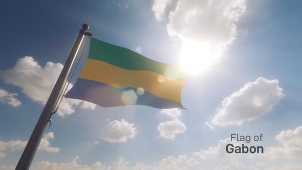 Gabon Flag on a Flagpole V2
