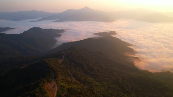 4K Sun is rising above clouds until the horizon