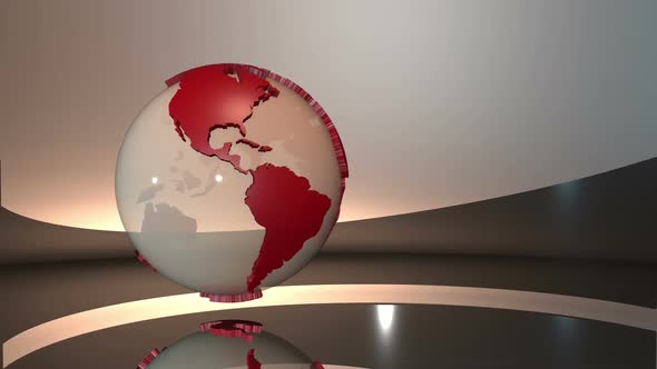 Red 3d spinning glass Earth globe