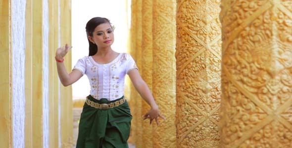 Beautiful Asian Girl Performs Cambodian Folk Dance