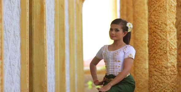 Beautiful Asian Girl Performs Cambodian Folk Dance