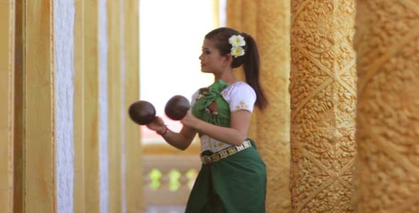 Beautiful Asian Girl Performs Coconut Folk Dance