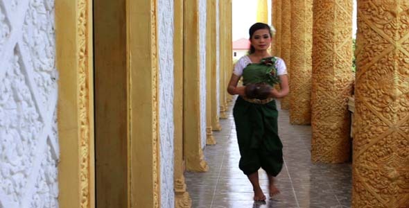 Beautiful Asian Girl Performs Coconut Folk Dance