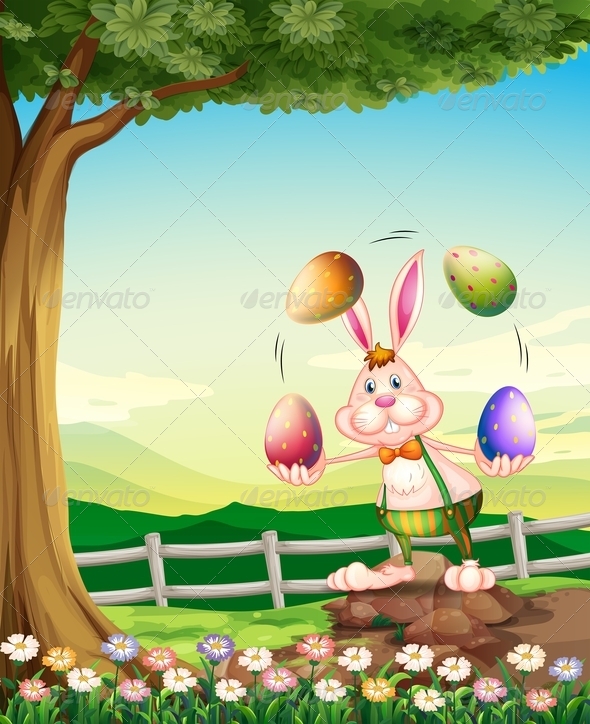 Rabbit Juggling Easter Eggs