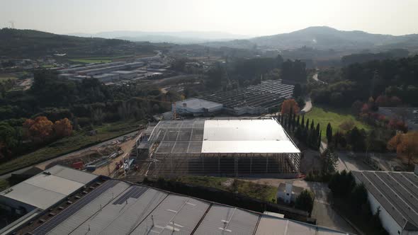 Aerial view of industrial buildings. Aerial top view of industrial area infrastructure
