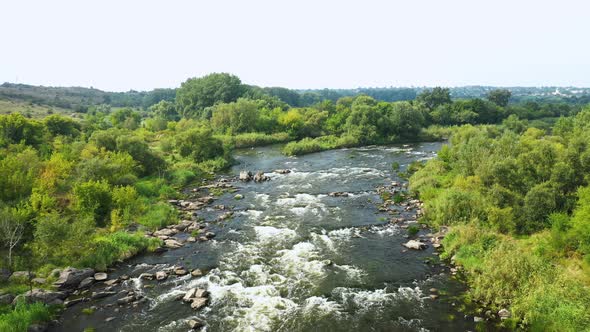 Landscape of the River and Granite Rocks Aerial View