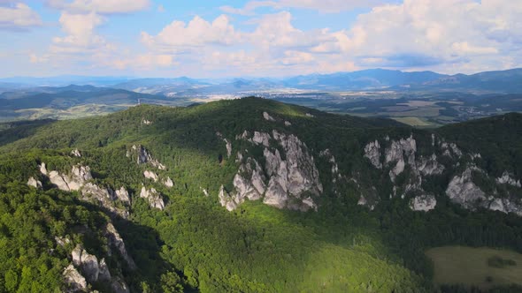 Aerial view of the Sulov rocks nature reserve in the village of Sulov in Slovakia