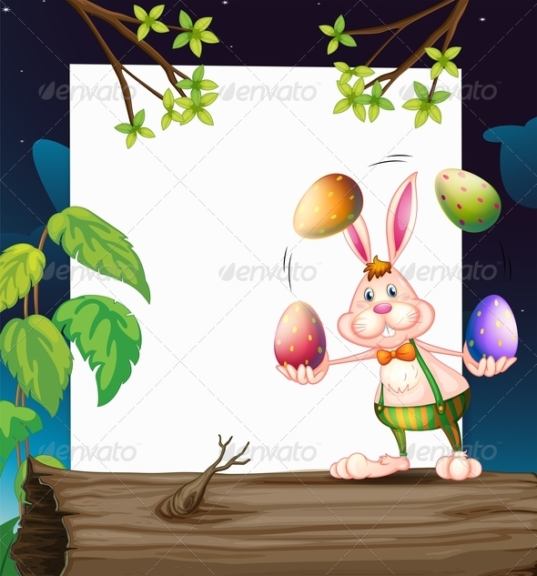 Empty template with bunny juggling eggs