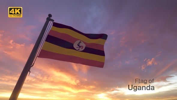Uganda Flag on a Flagpole V3 - 4K