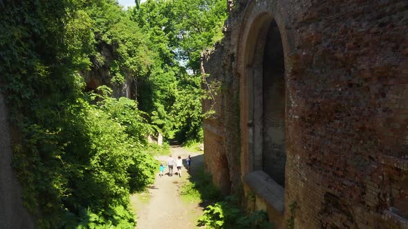 Aerial View Over Historical Ruined Castle and War Fort