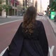 Girl in a Black Long Dress Runs Through Streets of Manhattan in New York - VideoHive Item for Sale
