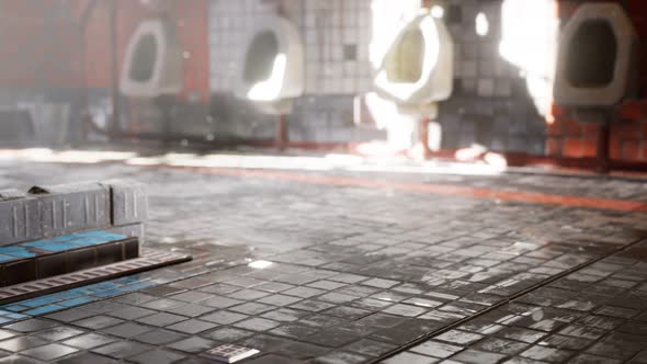 Abantoned Old Public Toilet with Bright Lights alt