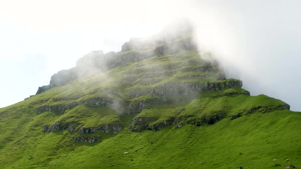 Amazing Faroese Nature Green Hills and Beautiful Rocky Cliffs and Mountains