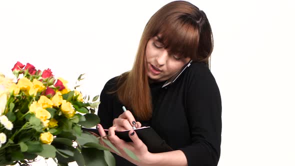 Woman Working As Florist. White. Close Up