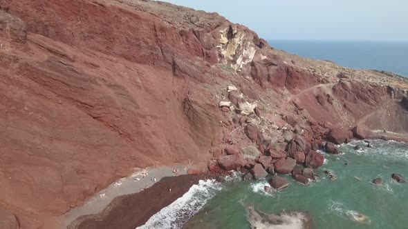 Aerial view of Red Beach on Santorini Island in Greece