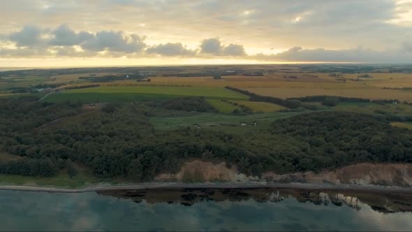 Aerial view approaching a beach