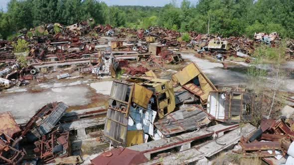 Drone View of Radioactive Scrap Metal in Chernobyl