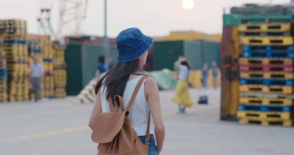 Woman visit the freight terminal in Hong Kong