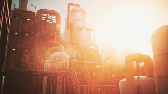 Oil Industry Refinery Factory at Sunset