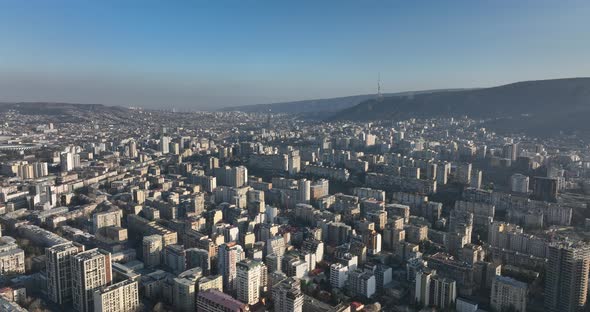 Tbilisi, Georgia - March 3 2022: Flying over Al. Kazbegi Avenue