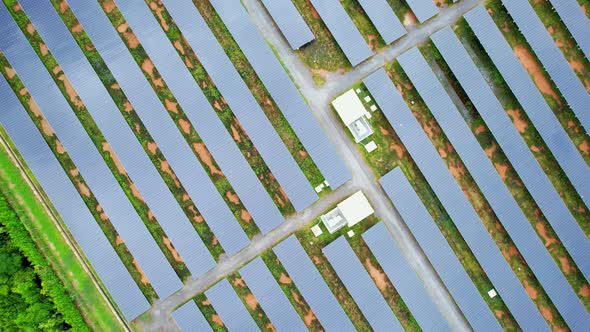 Top view of a solar power station. drone footage. 4k