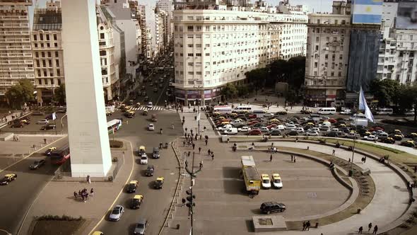 Aerial View of the Obelisco (Obelisk) and 9 de Julio Avenue, Buenos Aires Downtown, Argentina.