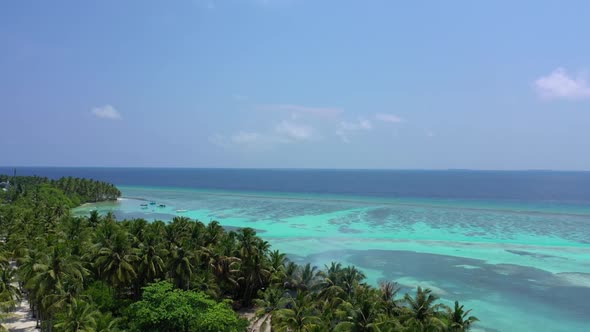 Aerial view travel of tranquil resort beach trip by shallow ocean and white sandy background of a da