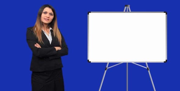 Blue Screen Business Woman Talk Board