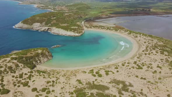 4k drone aerial footage of Voidokoilia Beach