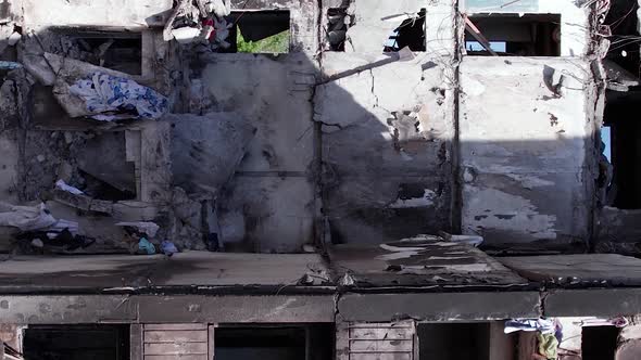 Vertical Video of a Destroyed Residential Building During the War in Ukraine