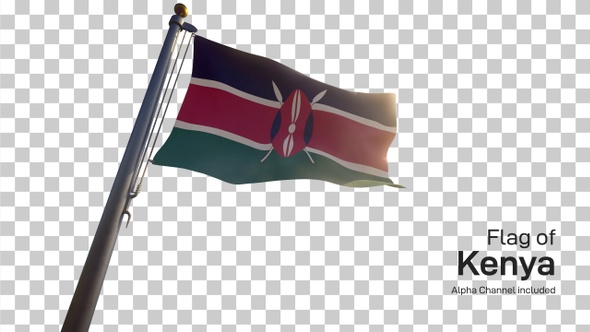 Kenya Flag on a Flagpole with Alpha-Channel