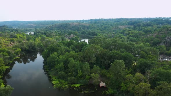 Landscape of the River and Granite Rocks Aerial View