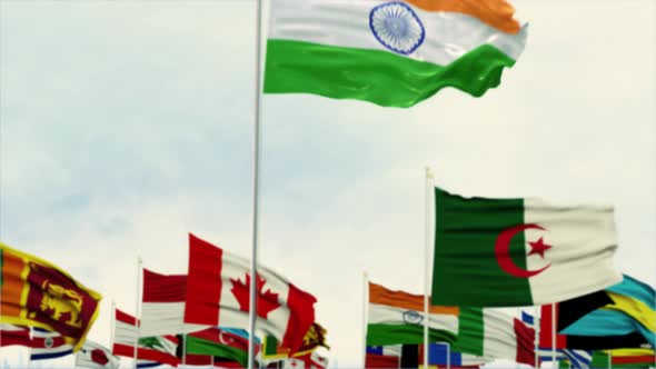 India Flag With World Globe Flags Morning Shot