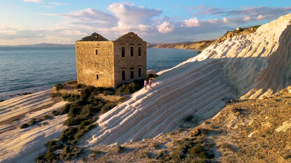 Punta Bianca Sicily Agrigento White Cliffs Coast with Abdonned House in Siclia