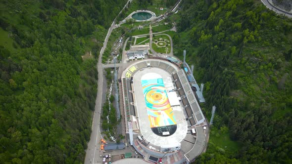 Medeo Empty Ice Rink Aerial in Almaty