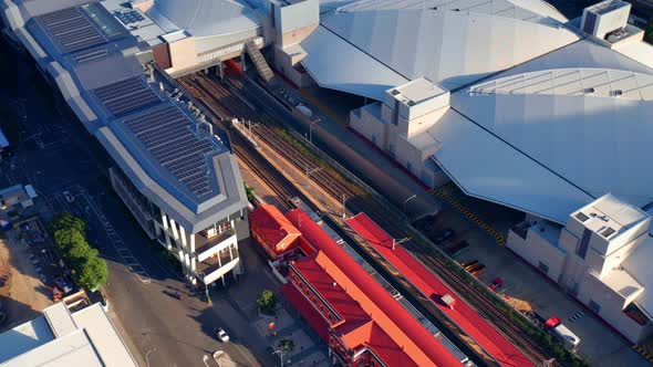 Train Arriving At The South Brisbane Station On The South Bank Of Brisbane River In Queensland, Aust