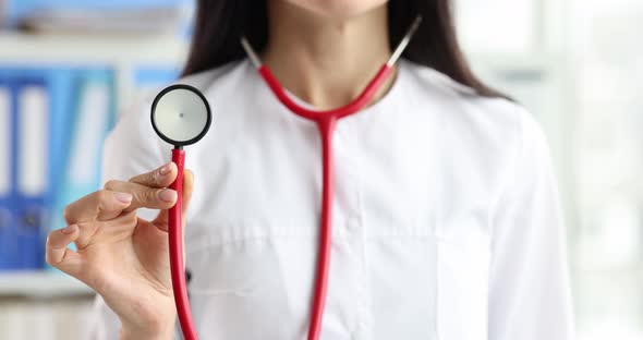 Doctor in White Coat Holds Stethoscope Slow Motion  Movie