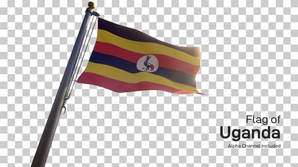 Uganda Flag on a Flagpole with Alpha-Channel