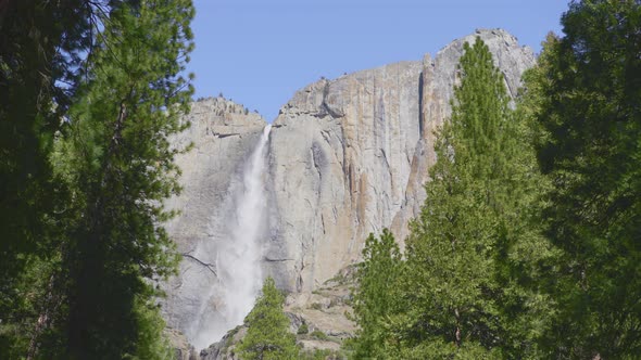 Cinematic Dolly Slow Motion Shot of Yosemite Valley Waterfall Northern America